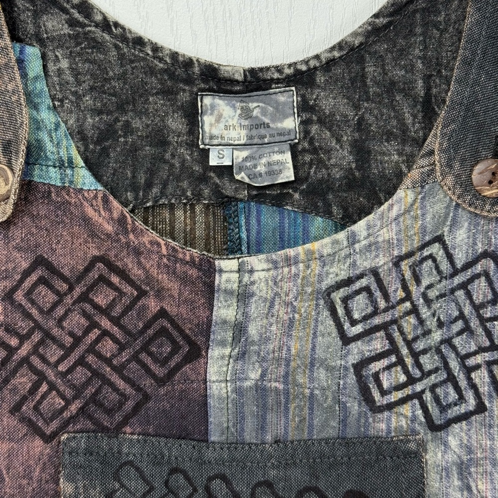 Ark Imports Enya Hand Printed Patchwork Cotton Overalls Women’s Size Small - Picture 8 of 10